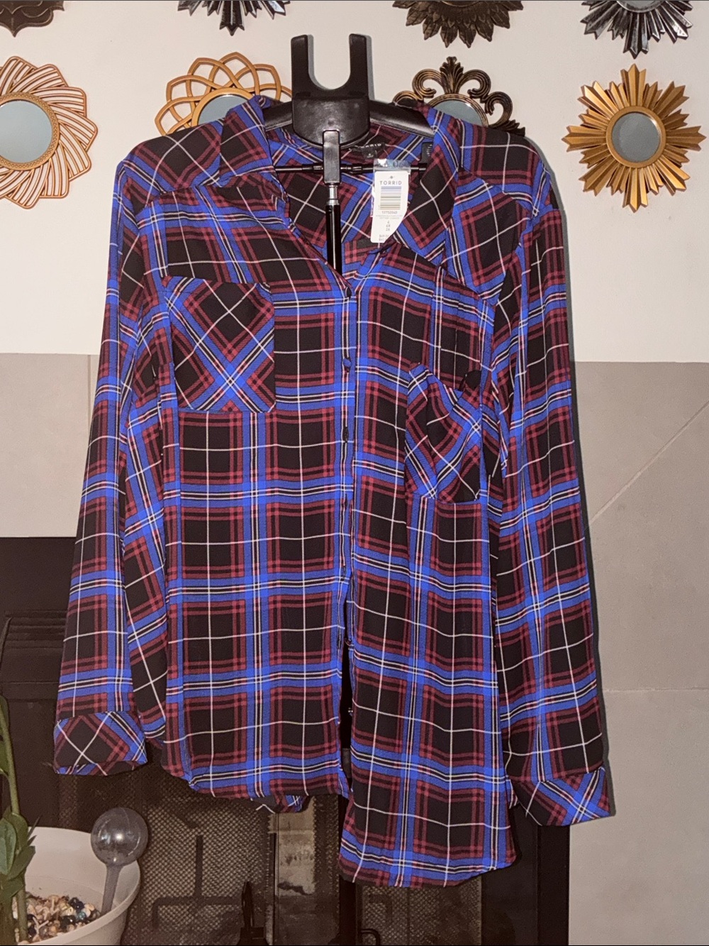 Torrid women’s Madison blue plaid long sleeve button down blouse